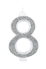 Picture of GIANT GLITTER NUMERAL CANDLE N.8 - SILVER 14CM